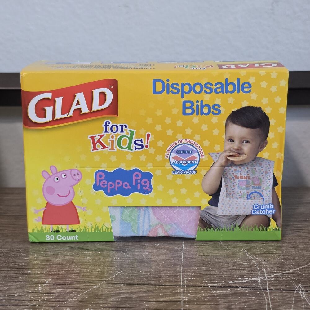 Glad For Kids Peppa Pig Disposable Paper Bibs for Kids 30 Count Multicolor